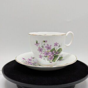 Consort Violets Tea Cup & Saucer Bone China Purple Gold Trim Floral Design